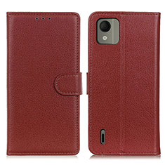 Leather Case Stands Flip Cover Holder A03D for Nokia C110 Brown