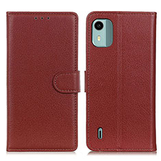 Leather Case Stands Flip Cover Holder A03D for Nokia C12 Plus Brown