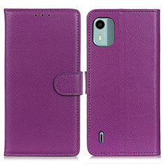 Leather Case Stands Flip Cover Holder A03D for Nokia C12 Plus Purple