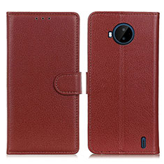 Leather Case Stands Flip Cover Holder A03D for Nokia C20 Plus Brown