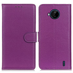 Leather Case Stands Flip Cover Holder A03D for Nokia C20 Plus Purple