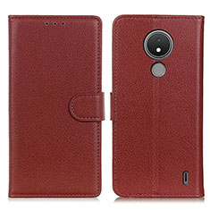 Leather Case Stands Flip Cover Holder A03D for Nokia C21 Brown