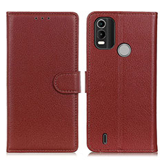 Leather Case Stands Flip Cover Holder A03D for Nokia C21 Plus Brown