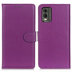 Leather Case Stands Flip Cover Holder A03D for Nokia C32 Purple