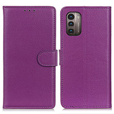 Leather Case Stands Flip Cover Holder A03D for Nokia G21 Purple