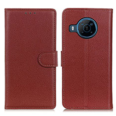 Leather Case Stands Flip Cover Holder A03D for Nokia X100 5G Brown