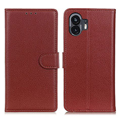 Leather Case Stands Flip Cover Holder A03D for Nothing Phone 2 Brown