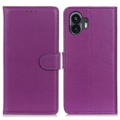 Leather Case Stands Flip Cover Holder A03D for Nothing Phone 2 Purple