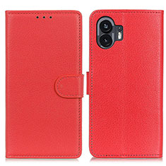 Leather Case Stands Flip Cover Holder A03D for Nothing Phone 2 Red