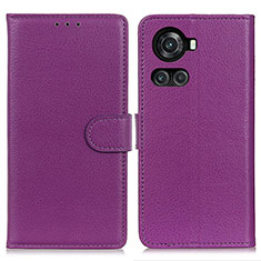 Leather Case Stands Flip Cover Holder A03D for OnePlus 10R 5G Purple