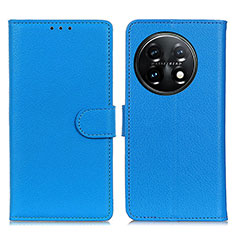 Leather Case Stands Flip Cover Holder A03D for OnePlus 11 5G Sky Blue