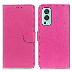 Leather Case Stands Flip Cover Holder A03D for OnePlus Nord 2 5G Hot Pink