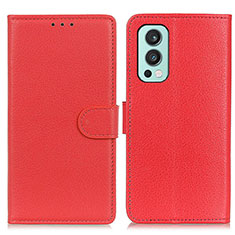 Leather Case Stands Flip Cover Holder A03D for OnePlus Nord 2 5G Red