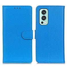 Leather Case Stands Flip Cover Holder A03D for OnePlus Nord 2 5G Sky Blue