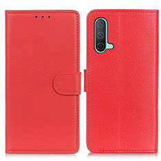 Leather Case Stands Flip Cover Holder A03D for OnePlus Nord CE 5G Red