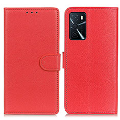 Leather Case Stands Flip Cover Holder A03D for Oppo A16s Red