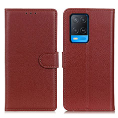 Leather Case Stands Flip Cover Holder A03D for Oppo A54 4G Brown