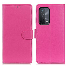 Leather Case Stands Flip Cover Holder A03D for Oppo A54 5G Hot Pink