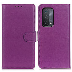 Leather Case Stands Flip Cover Holder A03D for Oppo A74 5G Purple
