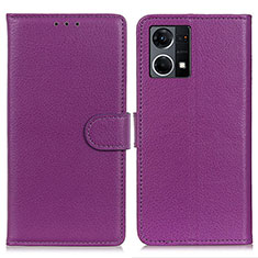 Leather Case Stands Flip Cover Holder A03D for Oppo F21 Pro 4G Purple
