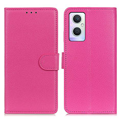 Leather Case Stands Flip Cover Holder A03D for Oppo F21 Pro 5G Hot Pink