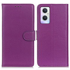 Leather Case Stands Flip Cover Holder A03D for Oppo F21 Pro 5G Purple