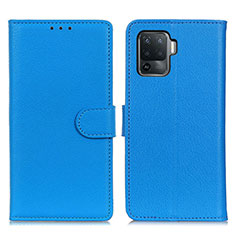 Leather Case Stands Flip Cover Holder A03D for Oppo Reno5 F Sky Blue