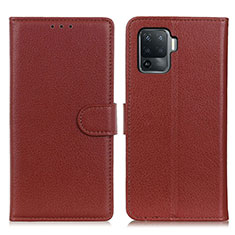 Leather Case Stands Flip Cover Holder A03D for Oppo Reno5 Lite Brown