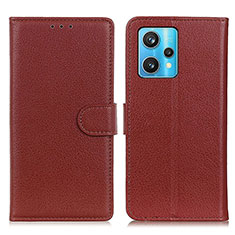 Leather Case Stands Flip Cover Holder A03D for Realme 9 4G Brown