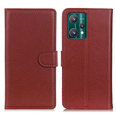 Leather Case Stands Flip Cover Holder A03D for Realme 9 5G Brown