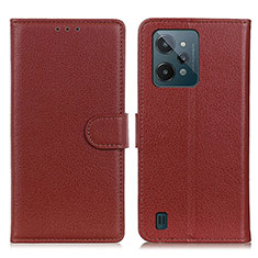 Leather Case Stands Flip Cover Holder A03D for Realme C31 Brown