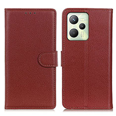 Leather Case Stands Flip Cover Holder A03D for Realme Narzo 50A Prime Brown