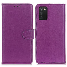 Leather Case Stands Flip Cover Holder A03D for Samsung Galaxy A02s Purple