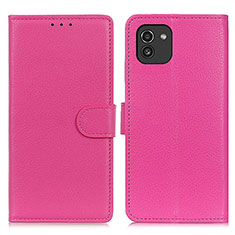 Leather Case Stands Flip Cover Holder A03D for Samsung Galaxy A03 Hot Pink