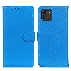 Leather Case Stands Flip Cover Holder A03D for Samsung Galaxy A03 Sky Blue