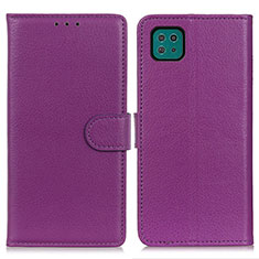 Leather Case Stands Flip Cover Holder A03D for Samsung Galaxy A22 5G Purple