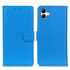 Leather Case Stands Flip Cover Holder A03D for Samsung Galaxy F04 Sky Blue