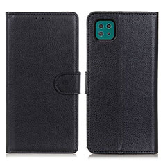 Leather Case Stands Flip Cover Holder A03D for Samsung Galaxy F42 5G Black