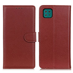 Leather Case Stands Flip Cover Holder A03D for Samsung Galaxy F42 5G Brown