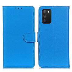 Leather Case Stands Flip Cover Holder A03D for Samsung Galaxy M02s Sky Blue