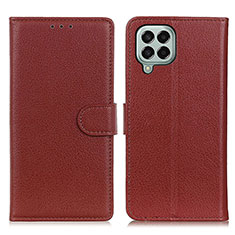 Leather Case Stands Flip Cover Holder A03D for Samsung Galaxy M33 5G Brown