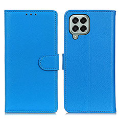 Leather Case Stands Flip Cover Holder A03D for Samsung Galaxy M33 5G Sky Blue