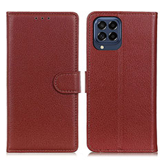 Leather Case Stands Flip Cover Holder A03D for Samsung Galaxy M53 5G Brown