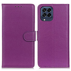 Leather Case Stands Flip Cover Holder A03D for Samsung Galaxy M53 5G Purple