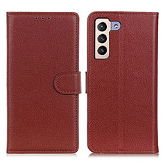 Leather Case Stands Flip Cover Holder A03D for Samsung Galaxy S21 FE 5G Brown