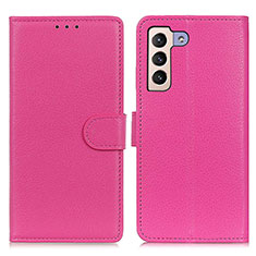 Leather Case Stands Flip Cover Holder A03D for Samsung Galaxy S22 5G Hot Pink