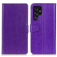 Leather Case Stands Flip Cover Holder A03D for Samsung Galaxy S22 Ultra 5G Purple