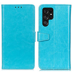Leather Case Stands Flip Cover Holder A03D for Samsung Galaxy S22 Ultra 5G Sky Blue
