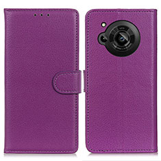 Leather Case Stands Flip Cover Holder A03D for Sharp Aquos R7 Purple