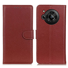 Leather Case Stands Flip Cover Holder A03D for Sharp Aquos R7s Brown